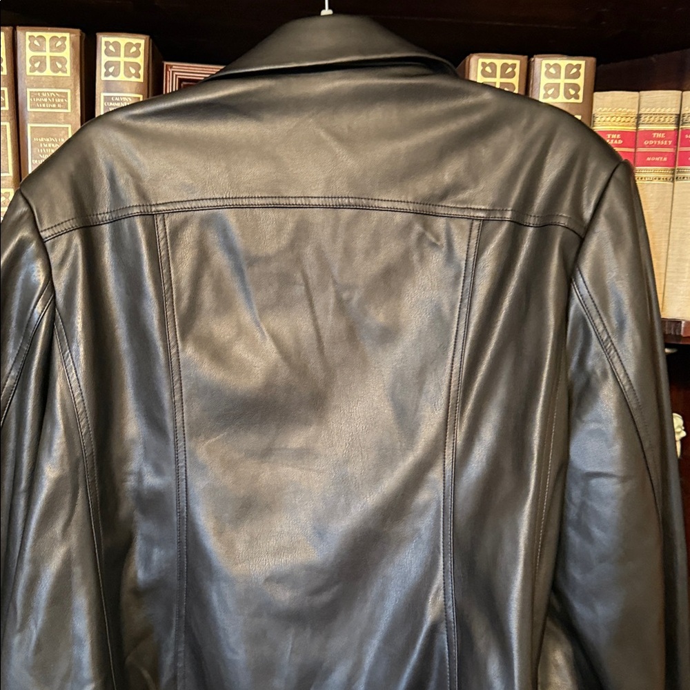 Attitudes by Renee Black faux Leather Jacket with Lip-Patterned Lining - Picture 6 of 6